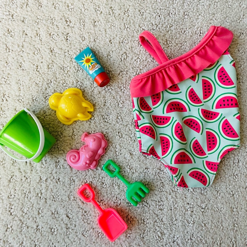 Watermelon Print Doll Swimsuit Set with Accessories